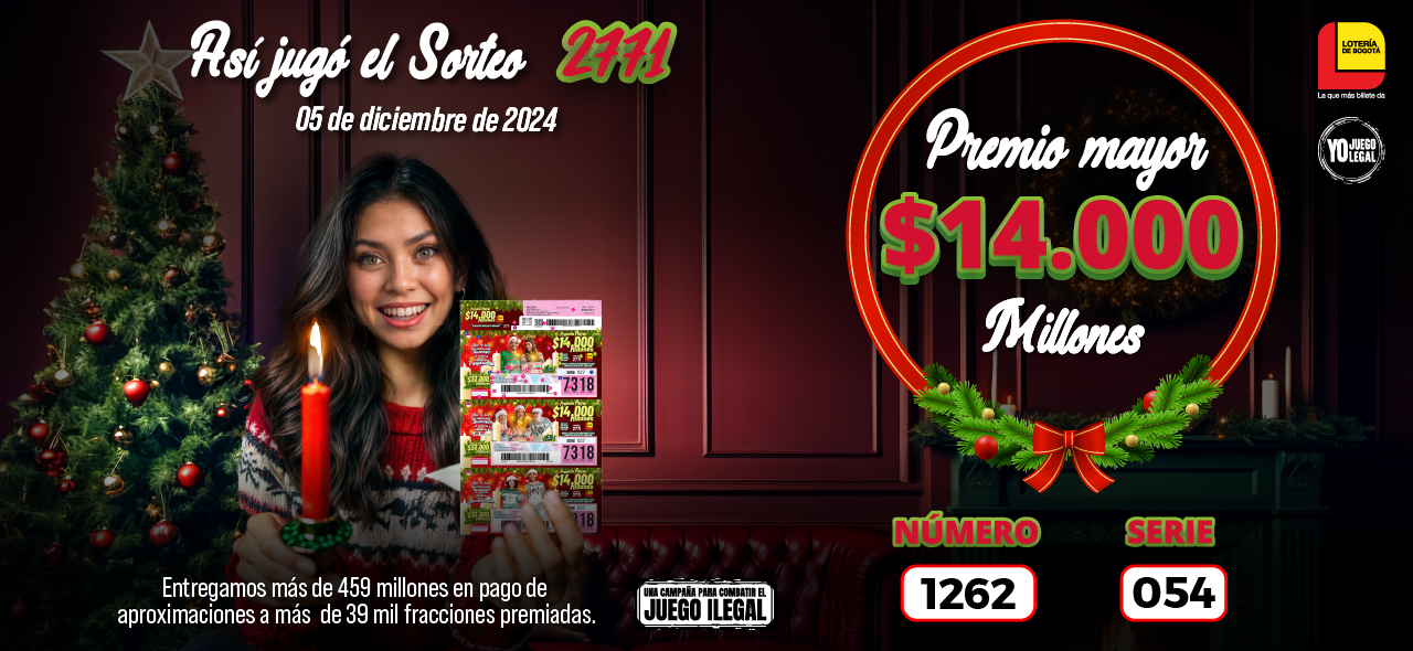 Ganadores Sorteo 2771 05 diciembre 2024 - Lotería de Bogotá