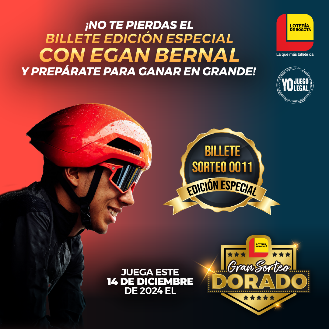 Billete Edición limitada Egan Bernal - Lotería de Bogotá se une al Gran Fondo de Ciclismo