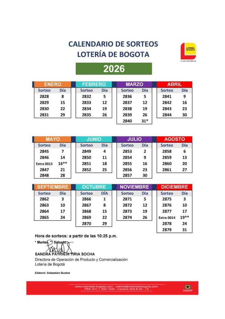 Calendario de sorteos de la Lotería de Bogotá